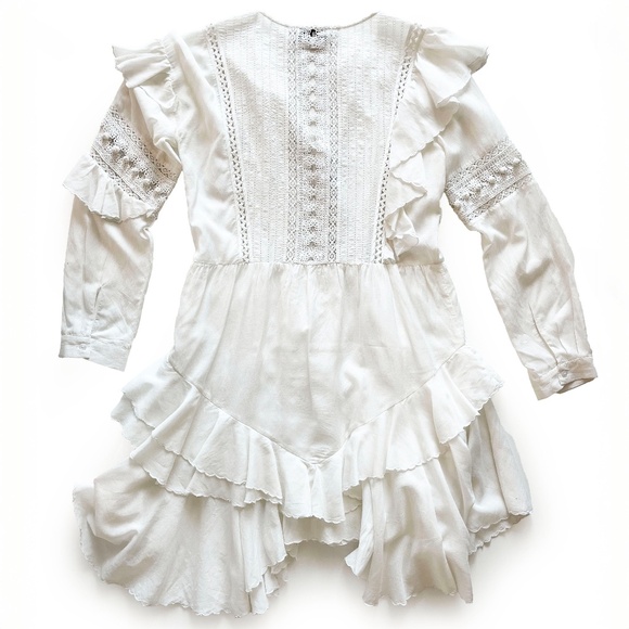 Sea New York Tie Neck Mini Dress White Size 4 Ruffle, Pom-Pom & Tassel Accents - Picture 2 of 14